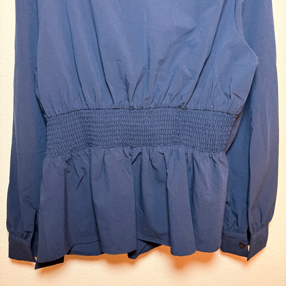 Navy Tie Neck Blouse XL Office Siren Career Staple Workwear Chic Feminine Top‎ - Picture 7 of 11